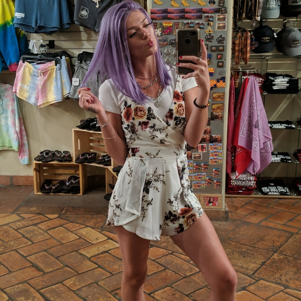 White Floral Romper - size S
